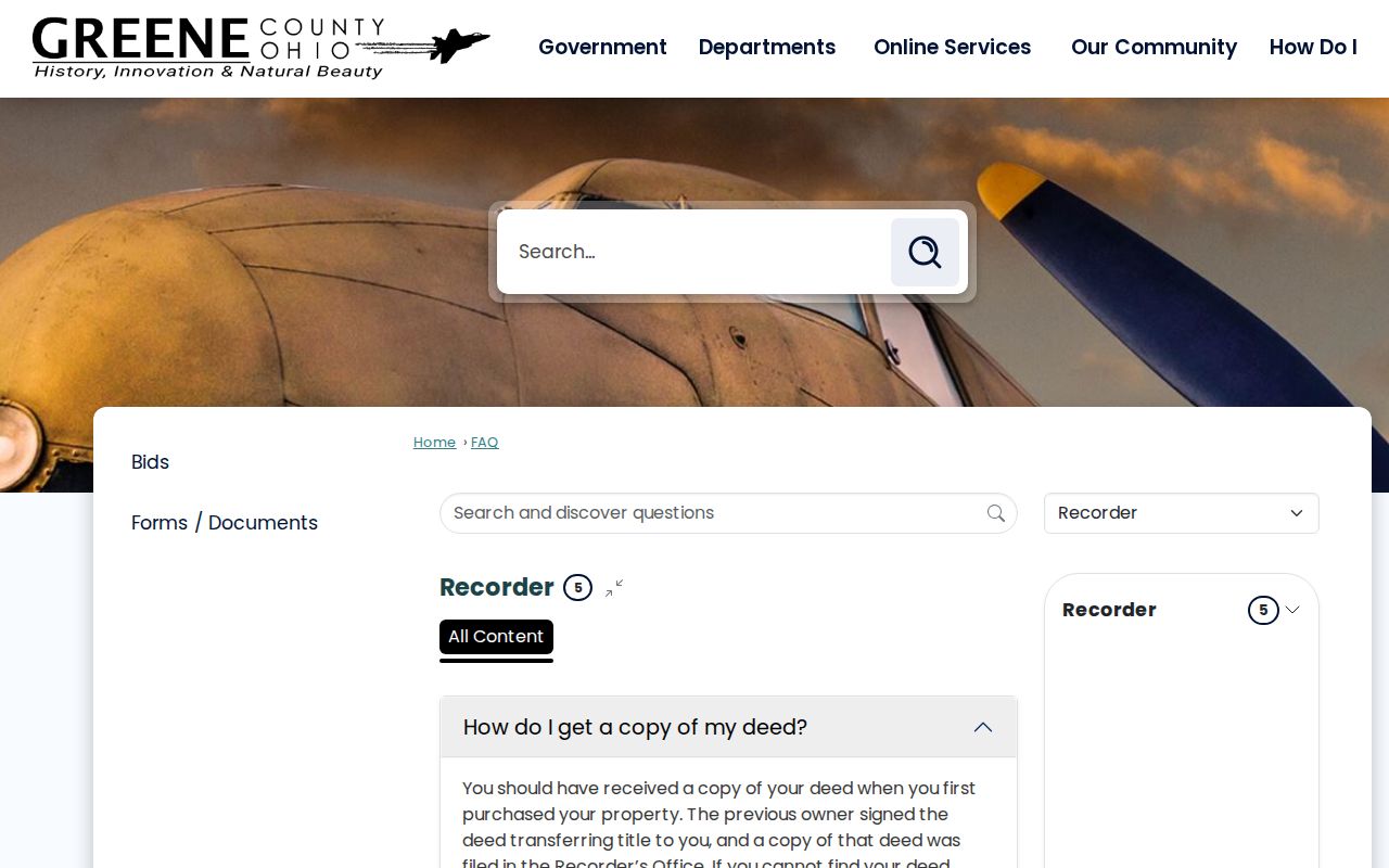 Beavercreek Township previous residents Greene County Recorder copy request guidance