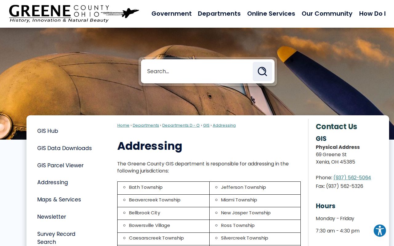 Beavercreek Township street directory Greene County addressing grid page
