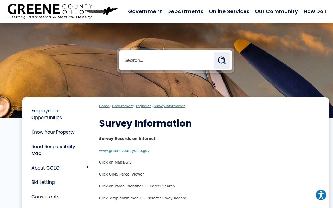 Beavercreek Township street directory Greene County survey information page