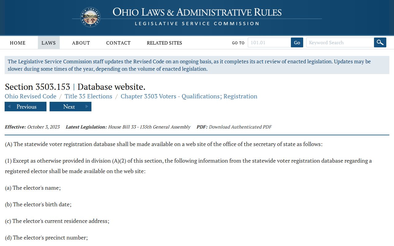 Beavercreek Township ZIP code directory Ohio voter record display law